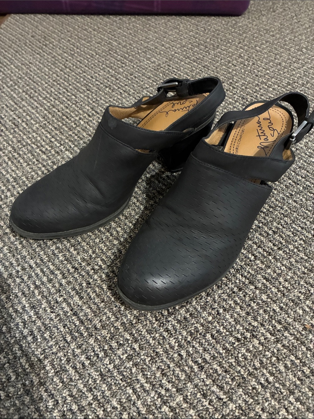 Natural Soul Black Perforated Slingback Clog Heels